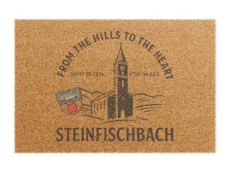 Steinfischbach Village Doormat – Rustic Welcome Coir Mat with Church Illustration