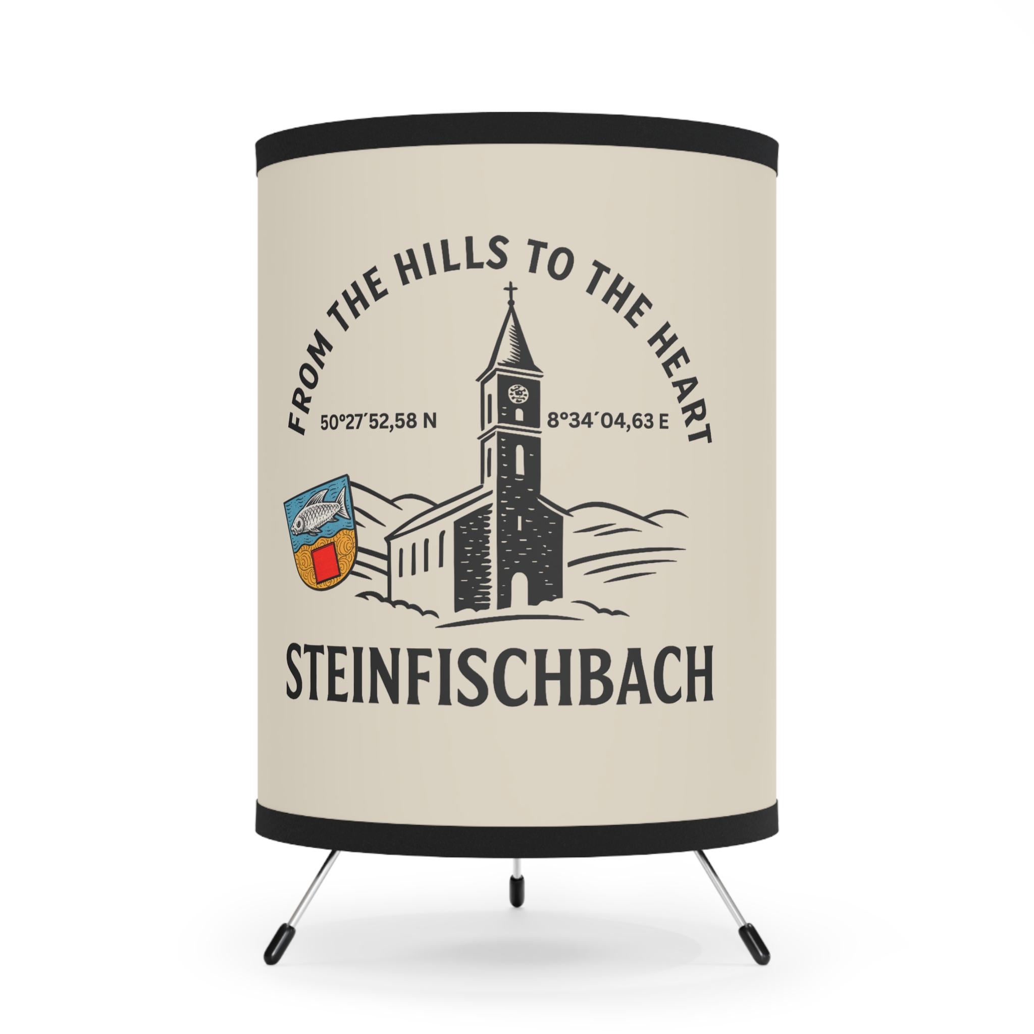 Steinfischbach Tripod Lamp — "From the Hills to the Heart" Printed Shade with Coordinates